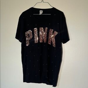 Black Sequin PINK T-Shirt like new! Vintage Rose Gold